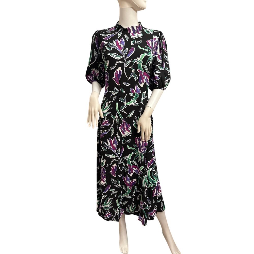 Diane Von Furstenberg Nella Tulip Fields Violet Midi Cottage Floral Dress 12 - Picture 2 of 7